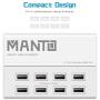 USB Charger Station MANTO 50W 8-Port Fast Cell Phone Desktop Charging Dock with 5ft Power Cord for Multi Devices - White