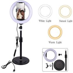 LED Foldable Selfie Ringlights Brightness Livestreaming Photography with Stand - BKispaki 8 Inch Dimmable Live Beauty Ring Light with Cell Phone Holder for Vlog/Makeup/TikTok