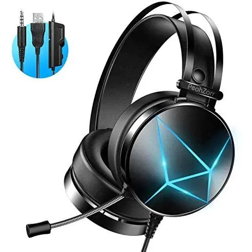 PeohZarr Gaming Headset One Headset PS4 Headset with 7.1 Surround Sound PC Headset with Mic & Light, Over Ear Headphones for One Controller(Adapter Not Included), PS4, Nintendo Switch, PS2 PeohZarr Gaming Headset One Headset PS4 Headset with 7.1 Surround Sound PC Headset with Mic & Light, Over Ear Headphones for One Controller(Adapter Not Included), PS4, Nintendo Switch, PS2