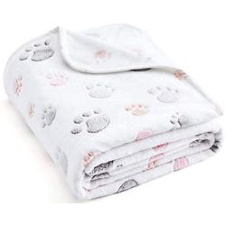 ALLISANDRO 350 GSM-Super Soft and Premium Fuzzy Fleece Pet Dog Blanket, The Cute Print Design Washable Fluffy Blanket for Puppy Cat Kitten Indoor or Outdoor, White and Grey