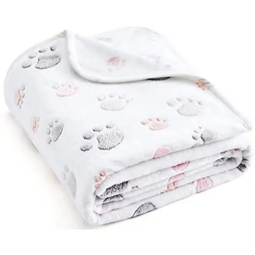 ALLISANDRO 350 GSM-Super Soft and Premium Fuzzy Fleece Pet Dog Blanket, The Cute Print Design Washable Fluffy Blanket for Puppy Cat Kitten Indoor or Outdoor, White and Grey