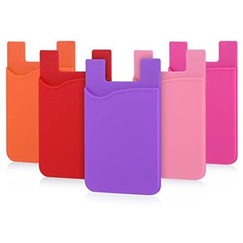 Sticky Card Holder Wallet, Pofesun Ultra-Slim Adhesive Silicone Credit Card Holder Wallet Case,Stick-on Sleeve Pocket Compatible for Smartphones/iPhone/Samsung Galaxy(Pink, Purple, Red, Rose, Orange) 