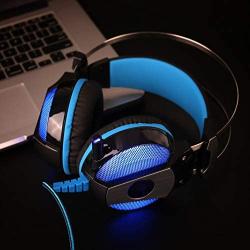 Headset Headphone 3.5mm Gaming Game Earphone Headband with Mic Stereo Bass LED Light for PS4 PC Computer Laptop Mobile Phones (Color : Blue)