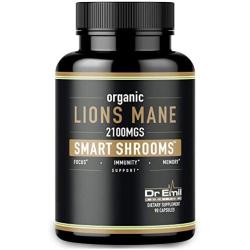 Organic Lions Mane Mushroom Capsules - Maximum Dosage + Absorption Enhancer - Nootropic Brain Supplement and Immune Support (100% Pure Lions Mane Extract)