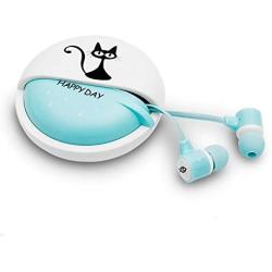 QearFun Stereo 3.5mm in Ear Cat Earphones Earbuds with Microphone with Earphone Storage Case for Smartphone MP3 iPod PC Music (Blue)