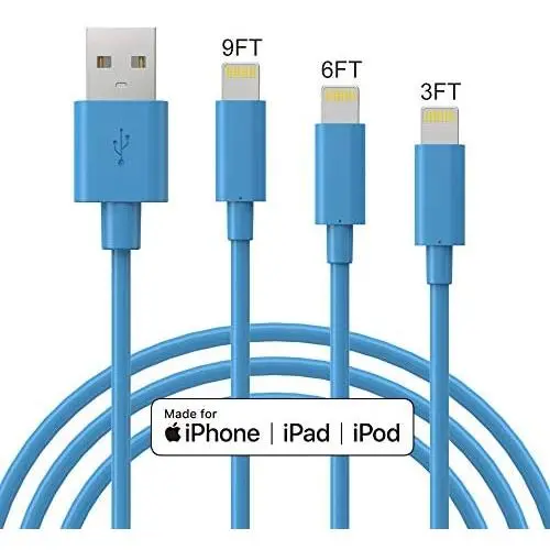 Marchpower MFi Certified Lightning Cable - 3Pack 3FT 6FT 9FT Extra Long USB Charging Cable Compatible with iPhone 11 Pro Xs Max XS XR X 8 7 6S 6 Plus SE 5S 5C 5 iPad iPod and More - Blue Marchpower MFi Certified Lightning Cable - 3Pack 3FT 6FT 9FT Extra Long USB Charging Cable Compatible with iPhone 11 Pro Xs Max XS XR X 8 7 6S 6 Plus SE 5S 5C 5 iPad iPod and More - Blue