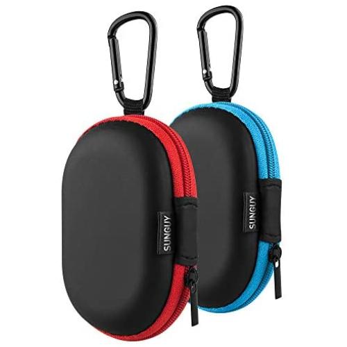 Earbuds Carrying Case, SUNGUY【2Pack, Red+Blue】 Small Oval Storage Cases, Portable Storage Earbud Pouch Bag for Earbuds, in-Ear Headphones, Earphones, Headsets, Hearing Aids, USB Charging Cable,