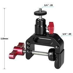 CAMVATE Heavy-Duty C Clamp Articulated 1/4"-20 Ball Head Support Holder (Red Locking Knob)