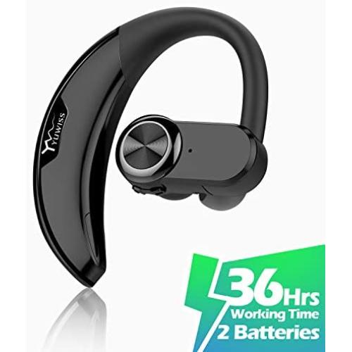 YUWISS Bluetooth Headset [36Hrs Playtime, 2 Batteries, V4.2] Wireless Bluetooth Earpiece for Cell Phone Noise Canceling Car Earbuds Headphones with Mic Compatible with iPhone Samsung Android (Black)
