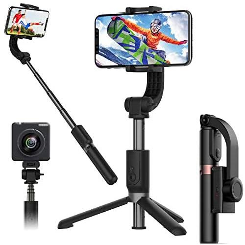 1-Axis Handheld Gimbal Stabilizer for Smartphone,Auto Balance, Reduce Shaking,Pan-tilt Tripod with Built-in Bluetooth Remote for iPhone 11/11 Pro/X/Xr/6s,Samsung S10+/S10/S9/S8,Huawei P30 Pro(Black)