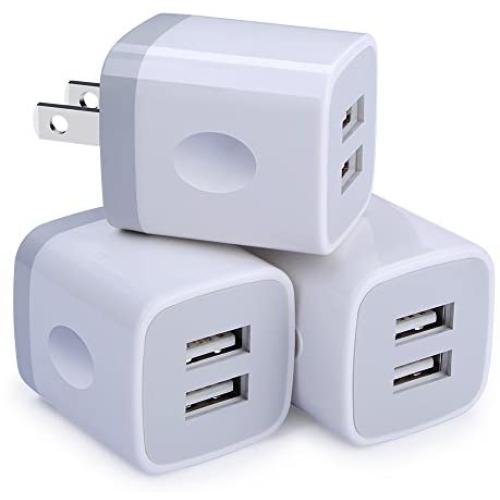 USB Wall Charger,Charging Adapter 3-Pack 2.1A Dual Port USB Wall Charging Plug Block Head Box Travel Charger Cubes Replacement iPhone 11 Pro Max XS XR X 8 7 6 Plus,iPad,iPod,Samsung,LG,Android Phone