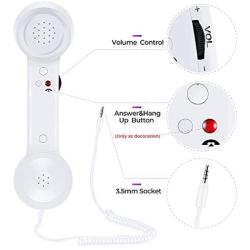 Cell Phone Handset, Retro Telephone Handset 3.5 mm Wired Anti Radiation Noise Reduction Receivers for iPhone, Android Mobile Phones, Smartphone (White)