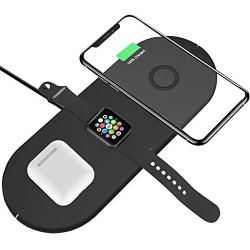 Houkoli Wireless Charger 3 in 1, Dual 10W Fast Wireless Charging Pad, for Apple iWatch Series 5/4/3/2/1, AirPods, iPhone 11/XS MAX/XR/XS/X/8/8 Plus, Samsung Galaxy S20/S10/S9/S8 All Qi-Enabled Phones