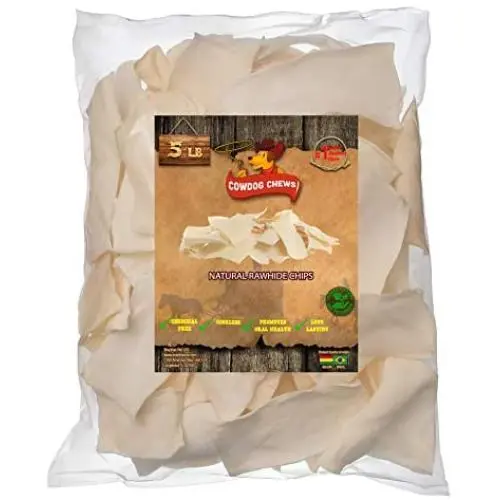 Cowdog Chews Natural Rawhide Chips. Premium Long-Lasting Dog Treats with Thick Cut Beef Hides