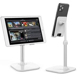 Cell Phone Stand,Phone Holder for Desk Adjustable Tablet Stand Compatible with iPhone and All Smartphone (White)