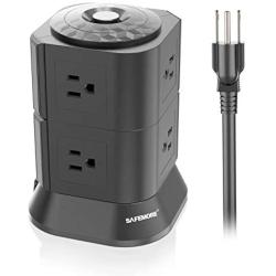 SAFEMORE 8 Outlet Smart DC Power Strip, 110V 6.5ft Power Cord Tower Multi Plug Charging Station with Overload Protection and Surge Protecor for Home Office Appliance and Electronics(Black)