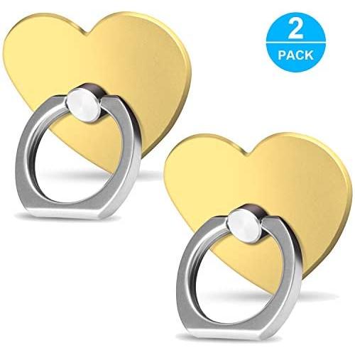 Cellphone Ring Holder Finger Kickstand (2 Pack) - ifab 360° Rotation/Sturdy/Reusable/Grip/Stand/Universal - Compatible with All Model Phones - Gold Heart