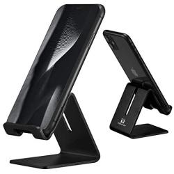 Desk Cell Phone Stand Holder - ToBeoneer Aluminum Desktop Solid Universal Desk Stand for All Mobile Smart Phone Tablet Huawei iPhone X 8 7 6 Plus 5 Ipad 3 4 Ipad Mini Samsung Home Office Decor (Black)