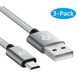 Rankie Micro USB Cable High Speed Data and Charging, Nylon Braided Charger Cord, 3-Pack, 3 Feet