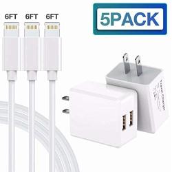 iPhone Charger, MBYY MFi Certified Lightning Cable 6FT(3-Pack) Fast Charging Data Sync Transfer Cord with 2 Port USB Plug Wall Charger Travel Adapter Compatible with iPhone 11 Pro Max Xs X XR 8 7 Plus