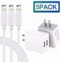 iPhone Charger, MBYY MFi Certified Lightning Cable 6FT(3-Pack) Fast Charging Data Sync Transfer Cord with 2 Port USB Plug Wall Charger Travel Adapter Compatible with iPhone 11 Pro Max Xs X XR 8 7 Plus