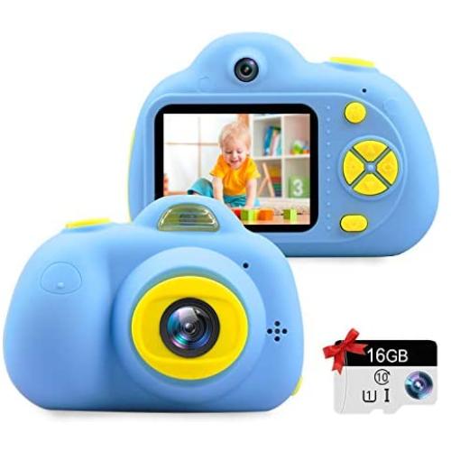 Kids Camera Gifts for 3-9 Year Old Girls,1080P HD Mini Rechargeable Children Shockproof Digital Front and Rear Selfie Camera Child Camcorder Waterproof 2.0” LCD Screen (Blue)