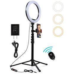 PrawnHz 10” Selfie Ring Light with Tripod Stand & Cell Phone Holder – Adequate Power Supply and Extension Cord – for YouTube Video/Photography Compatible with iPhone Xs Max XR Android