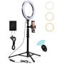 PrawnHz 10” Selfie Ring Light with Tripod Stand & Cell Phone Holder – Adequate Power Supply and Extension Cord – for YouTube Video/Photography Compatible with iPhone Xs Max XR Android