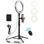 PrawnHz 10” Selfie Ring Light with Tripod Stand & Cell Phone Holder – Adequate Power Supply and Extension Cord – for YouTube Video/Photography Compatible with iPhone Xs Max XR Android