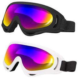 LJDJ Ski Goggles, Pack of 2 - Snowboard Adjustable UV 400 Protective Motorcycle Goggles Outdoor Sports Tactical Glasses Dust-Proof Combat Military Sunglasses for Kids Boys Girls Youth Men Women