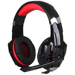 Gaming Headset Compatible PS4 New PC Mac, AFUNTA Over-Ear Headphones with Microphone Noise Isolating Deep Bass Surround with LED Lights - Black + Red