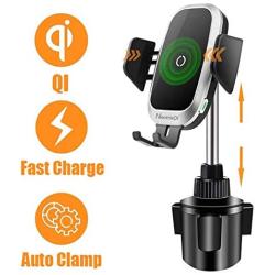 Cup Holder Phone Mount Wireless Car Charger, NeotrixQI Auto Clamping Qi 10W Fast Charging Cell Phone Holder Compatible with iPhone 11 Pro Xs Max XR X 8 Plus, Samsung Galaxy S10 S9 S8 Note 10, Moto, LG