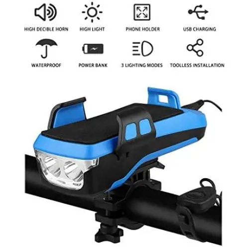 Bike Lights Set Integrated Phone Holder,Bike Bell,Bike Headlight,Power Bank,with 550 Lumens,USB Rechargeable,Waterproof