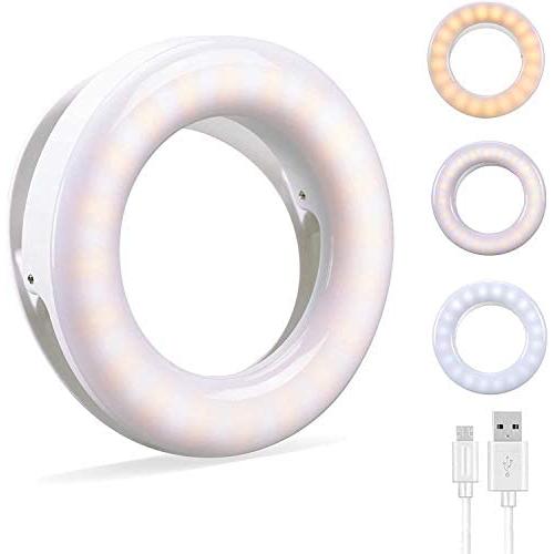 Mini Selfie Light Hiya-Naya Ring Lights Hollow Selfie Light-Rechargeable Increased Battery Capacity Portable Clip-on Selfie Fill Light 4-Level Brightness for Phone, IPad, PC