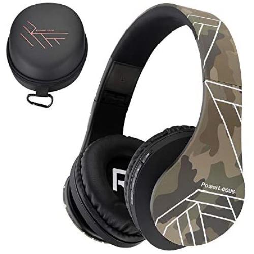 PowerLocus Bluetooth Over-Ear Headphones, Wireless Stereo Foldable Headphones Wireless and Wired Headsets with Built-in Mic, Micro SD/TF, FM for iPhone/Samsung/iPad/PC (Camo)