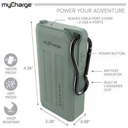 myCharge Adventure Portable Charger Waterproof Power Bank 6700mAh Dual USB Rugged Outdoor External Battery Pack for Camping Accessories, Cell Phone (iPhone, Android for Samsung Galaxy) - Green