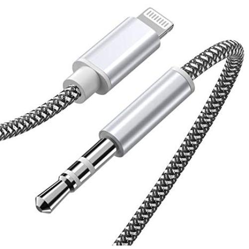 Aux Cord for iPhone, Lcueguk 3.5mm Aux Cable Compatible with iPhone 11/7/X/8/8 Plus/XS Max/XR to Car Stereo/Speaker/Headphone Adapter, Support Newest iOS 11.4/12/13.1 Version or Later (Silver)