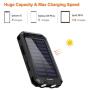 20000mAh Solar Power Bank Solar Charger Waterproof Portable Battery Charger with Compass for iPad iPhone Android Cellphones (Black)