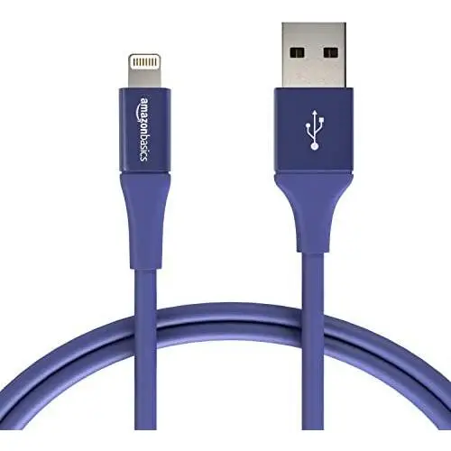 AmazonBasics USB A Cable with Lightning Connector, Premium Collection, MFi Certified Apple iPhone Charger, 3 Foot, Blue AmazonBasics USB A Cable with Lightning Connector, Premium Collection, MFi Certified Apple iPhone Charger, 3 Foot, Blue