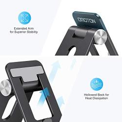 Cell Phone Stand Adjustable, OMOTON Aluminum Desktop Phone Holder Cradle Dock Compatible with All Smartphone iPhone 11 Pro Max Xs Xr X 8 7 6 6s Plus 5 5s 5c, Black