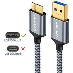 Micro USB 3.0 Cable, JSAUX USB A Male to Micro B Cable 2 Pack [3.3FT+6.6FT] External Hard Drive Cable Galaxy S5 Nylon Braided Cord for Samsung Galaxy S5, Note 3, Seagate Hard Drive, WD Hard Drive-Grey