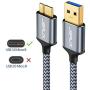 Micro USB 3.0 Cable, JSAUX USB A Male to Micro B Cable 2 Pack [3.3FT+6.6FT] External Hard Drive Cable Galaxy S5 Nylon Braided Cord for Samsung Galaxy S5, Note 3, Seagate Hard Drive, WD Hard Drive-Grey