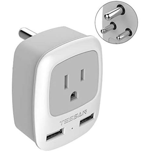 US to India Power Adapter, TESSAN International Grounded Travel Plug Adapter with 2 USB &1 American Sockets Outlet Charger, Type D Adaptor for Bangladesh Maldives Nepal Pakistan