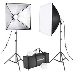 Neewer Upgraded 450W LED Photography Softbox Lighting Kit: (2) 24x24 Inches Softbox with E27 Socket and 5500K Instant Brightness Energy Saving LED Bulbs and Stand for Photo Studio Video Shooting