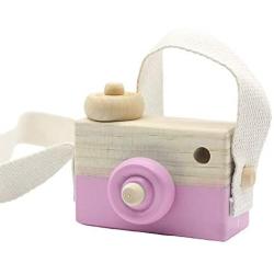 wgg Mini Wooden Camera Childrens Toy, Kids Room Hanging Decoration Portable Toy Gift (Pink)