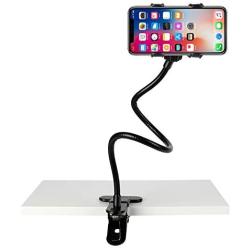 Slopehill Gooseneck Phone Holder for iPhone X XR XS 8 7 Plus Samsung Galaxy S10, Cell Phone Clip Holder for Bedroom Desktop Office Bathroom Kitchen, Rotate Freely Lazy Bracket Holder, Black