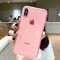 Anynve iPhone XR Case for Girl Clear Glitter Sparkle Bling Case [ Anti-Shock Matte Edge Bumper Design] Cute Slim Soft Silicone Gel Phone Case Compatible for Apple iPhone XR 6.1-Pink