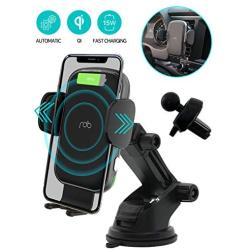 REDBEAN Wireless Car Charger 15W Qi Fast Charging Auto Clamping Mount Windshield Dashboard Air Vent Phone Holder Compatible with iPhone 11 Pro Max XS XR X 8 Plus Samsung S10 S9 S8(Modern Black)