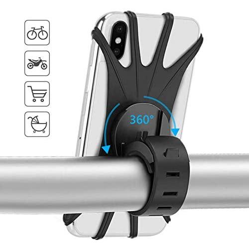 WASAGA Universal Bicycle Mobile Phone Holder Silicone Motorcycle Bike Handlebar Stand Mount for Cycling GPS/Map/Time/Music, Fit for iPhone 11 Pro Max/XS/XR/8/8 Plus, Samsung Galaxy S10/Note 10