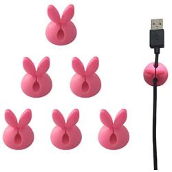 Cute Rabbit Cable Clips Desktop Rubber Red(6 Pack),Cable Clips Cord Organizer for Table,Suitable for Thin Cables, Such as Mobile Phone Charging Lines, Headset Lines, etc.